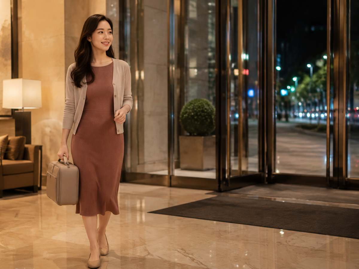 경기도 오산시 이동과 방문 일정을 안내하는 젊은 성인 한국 여성 관리사